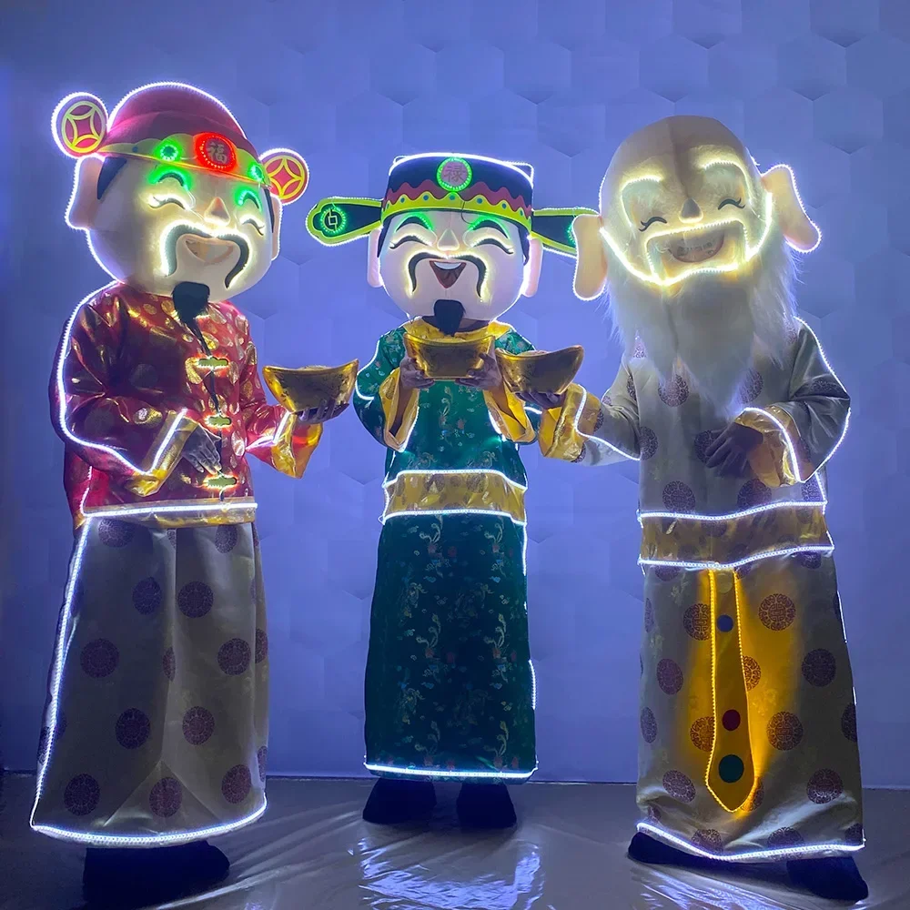 

Chinese New Year LED Fu Lu Shou doll costume traditional festival glow-in-the-dark God of wealth costume party performance props