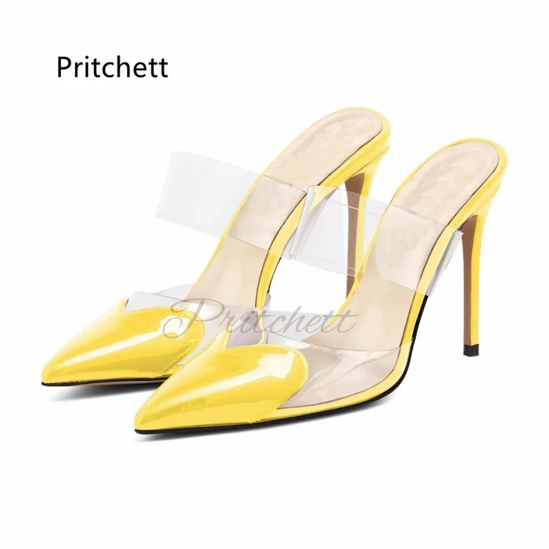 Heart-Shaped Pointed Toe Transparent Pvc Stiletto Heels Slippers for Women High-Heeled Summer Shoes Multicolors Muller Sandals