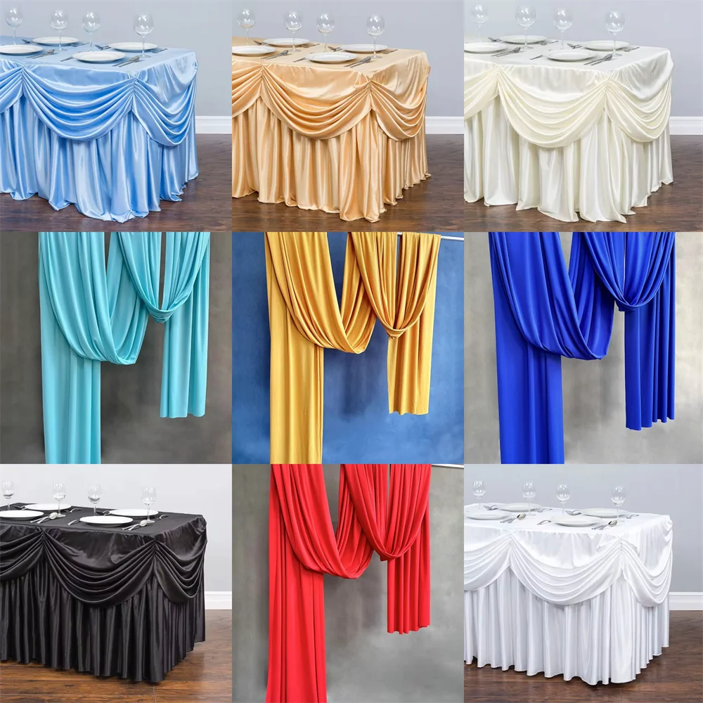 DRAPE CHIFFON ALL-IN-1 TABLECLOTH/PLEATED SKIRT ICE SILK TABLE SKIRT ...