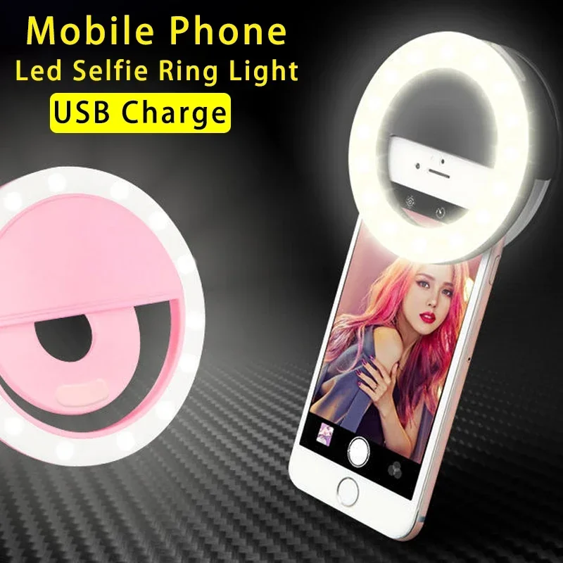 Ringlight Selfie Light Clip On Light per iPhone Samsung POCO Phone Light Ring Video Foto Lampada Torcia Retroilluminazione Carica USB