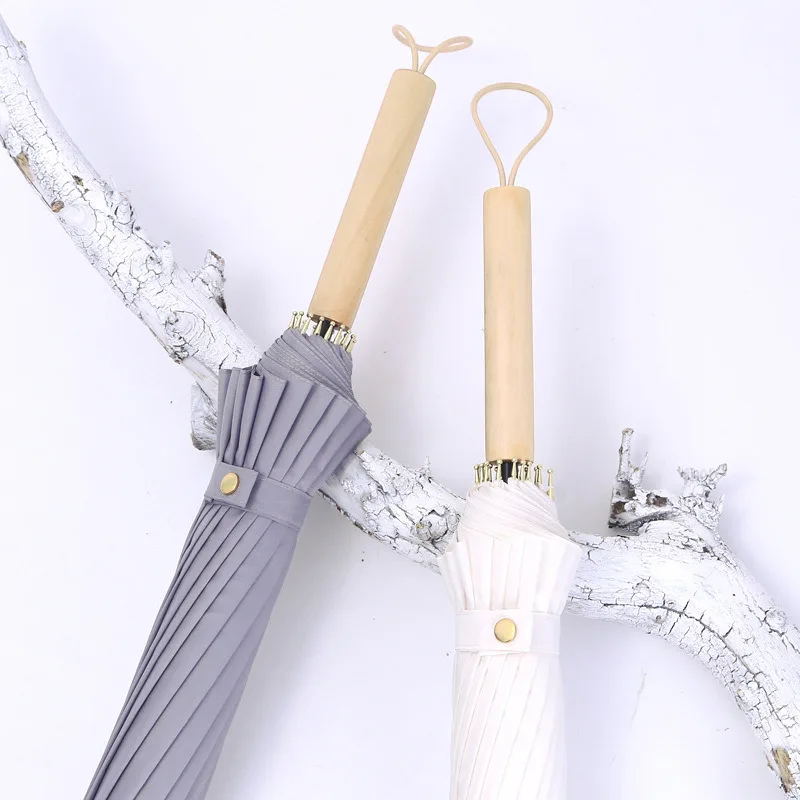Women's Curved Handle Automatic Umbrella Long Handle Umbrella Sunny and Rainy Large Straight Curved