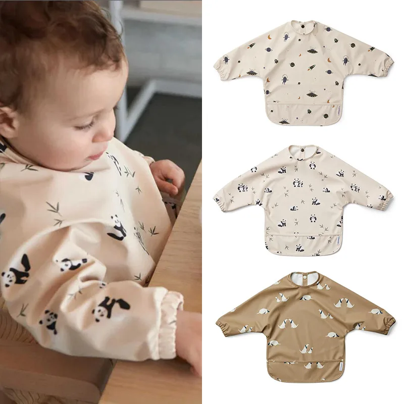 Baby Waterproof Bibs Long Sleeve Children Long Bib Sleeve Baby