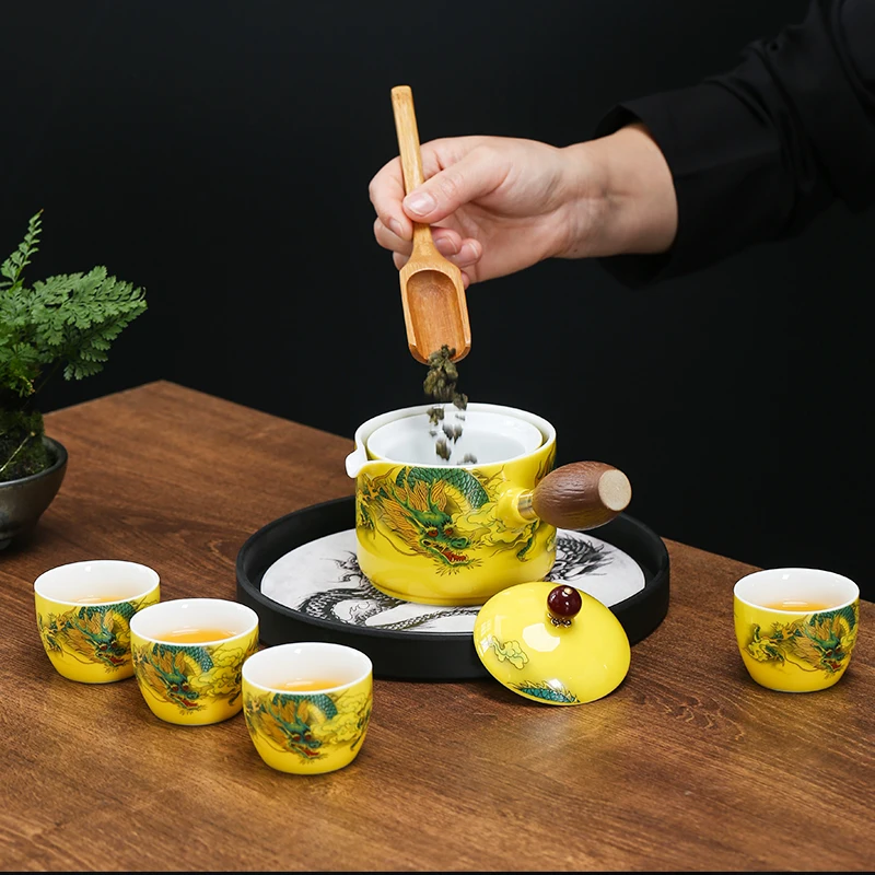 Ceramic Tea Set Tea Maker Teapot Porcelain Gongfu Set Portable Teaware Sets Cup For 360 &deg; Rotation Teapot