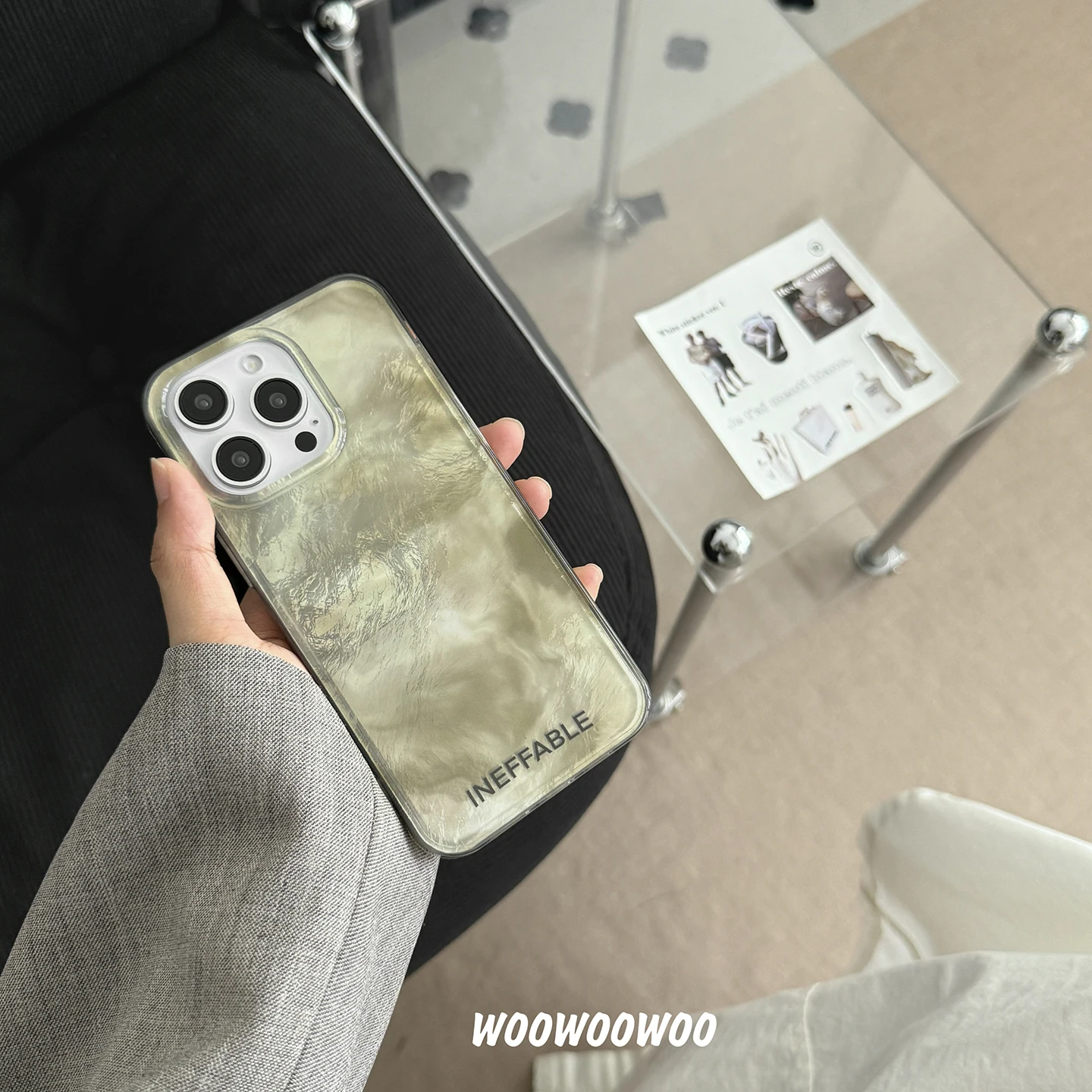 Korean INS Cool Black Silvery Glacier Word Hard Phone Case For iPhone 16 15 14 13 Pro Max Armor Shockproof Back Cover