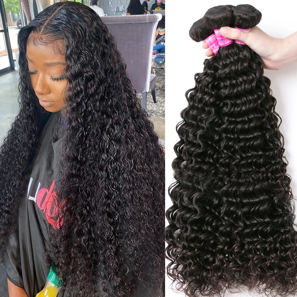 MELODIE 30 32 40 Inch Deep Wave Bundles Brazilian Hair Weave Bundles Curly Human Hair Remy Extensions For Women