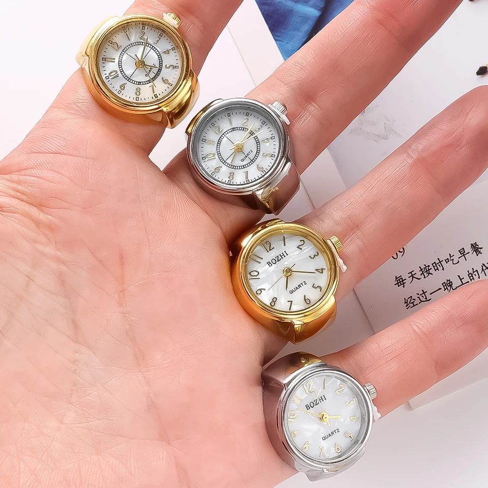 Anello Orologio Quarzo JewelryWe Con Pietra Occhio Di Gatto - Cinturino Elastico Rotondo, Design Minimalista Unisex, Regalo Con Sacchetto In Velluto - 2