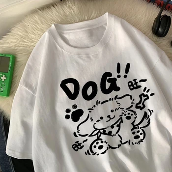 Dog Cartoon Printed Round Neck Sports T-shirt Short Sleeve Casual Tops Women's Activewear Aesthetic Tshirt Clothing 1