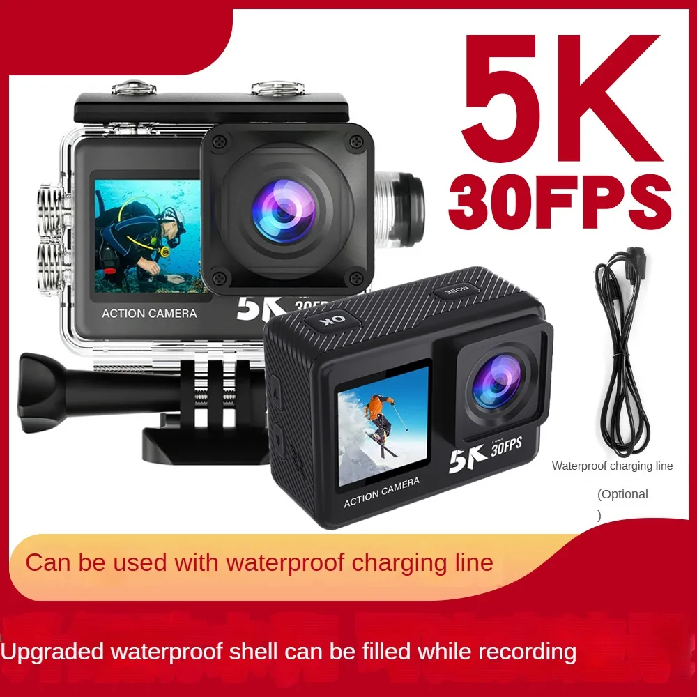 NCZOBOE 5K 30FPS 액션 카메라 48MP 2인치 터치 듀얼 스크린 Wi-Fi EIS 170 ° DVR 웹캠 무선 마이크 30M 방수 스포츠 카메라