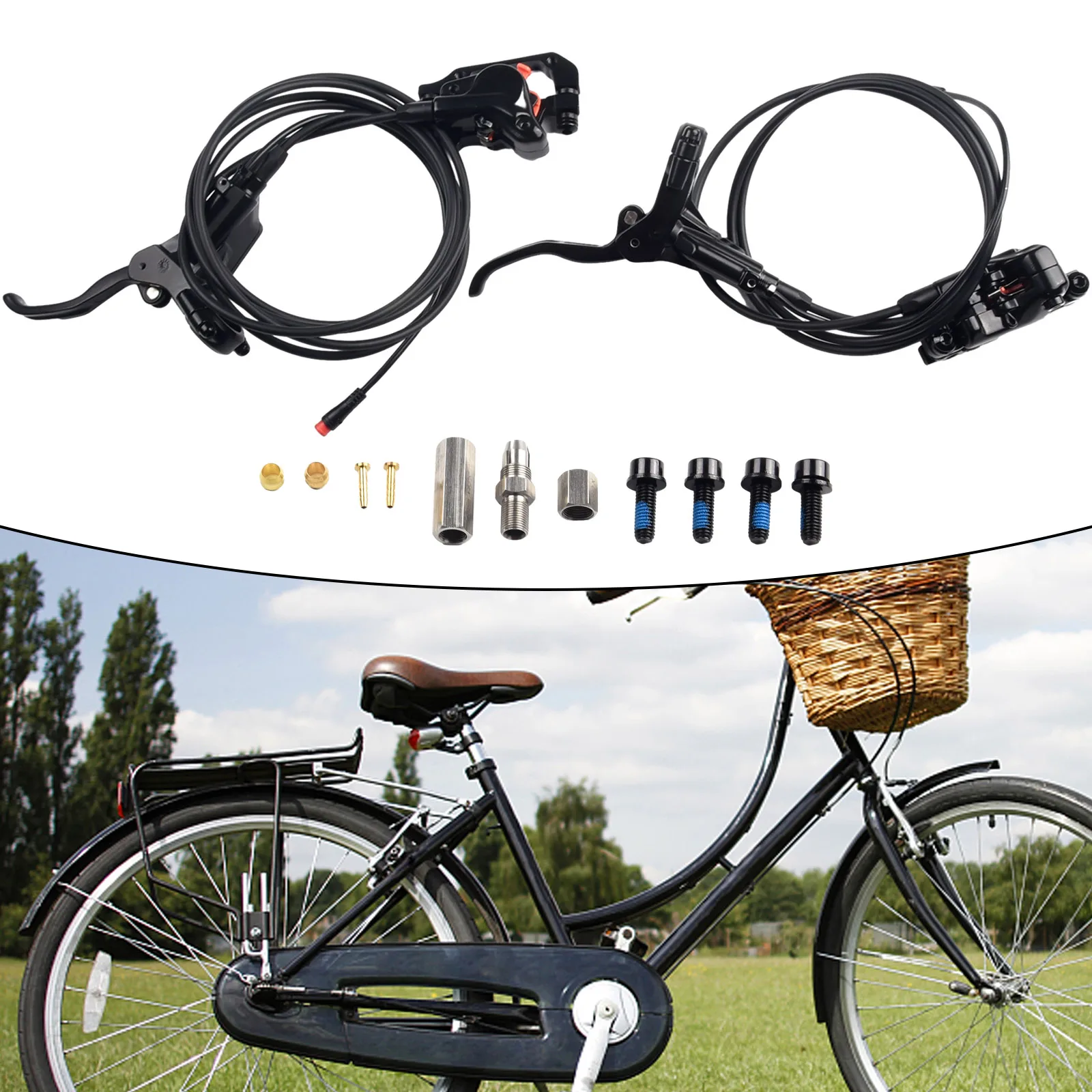 

1pc Electric Bicycle Kick Scooter Power Off Brake Hydraulic Disc Brake Motor Front Rear Twin Disk Dual Callipers Lever Tools