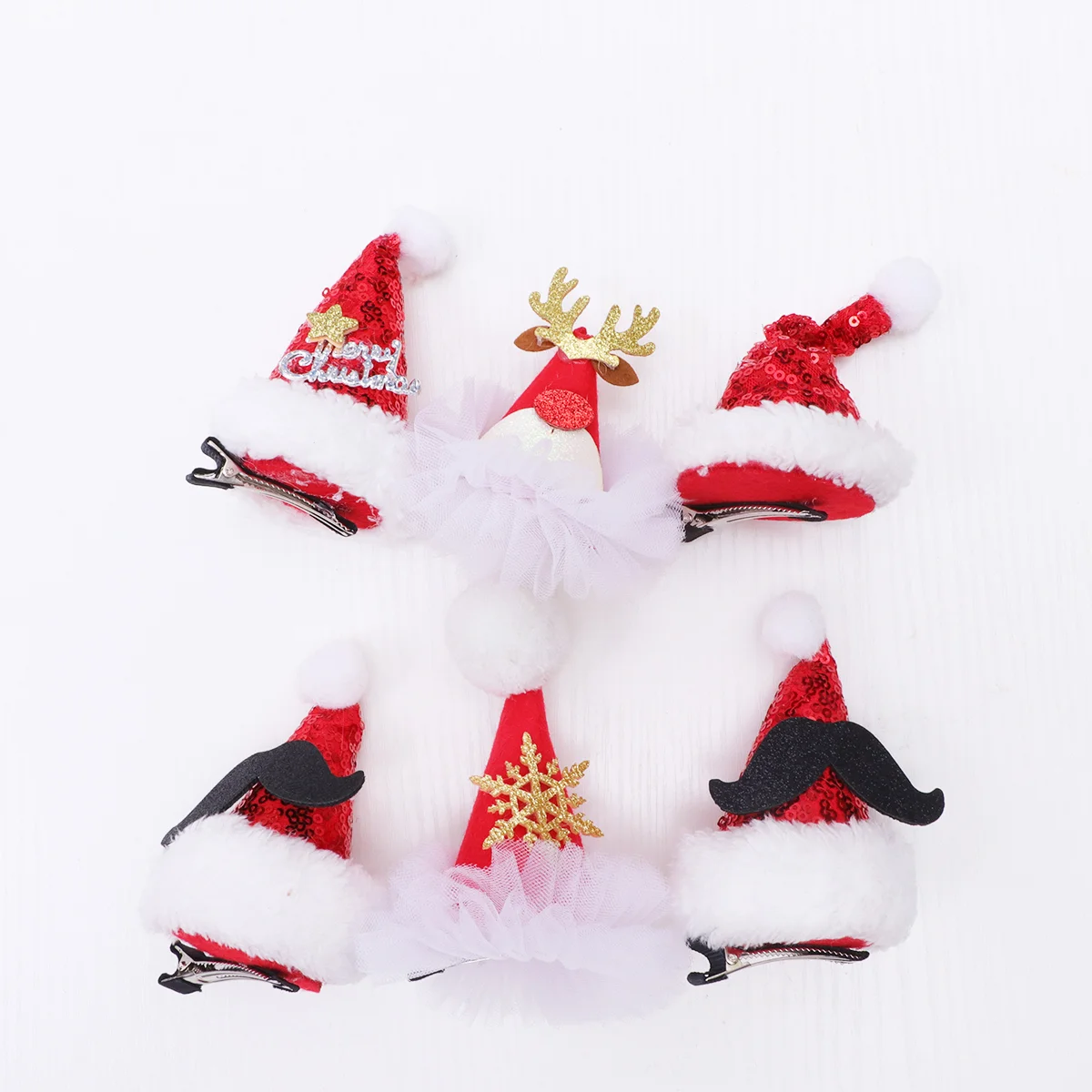 

Christmas Hat Hair Clips, 6pcs Santa Hat Hair Barrettes Xmas Sequin Hair Alligator Clips for Christmas Party Favor ( Random