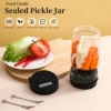 Glass Olive and Pickle Strainer Jar, Olive Container Hourglass Jar with Strainer Flip Pickle Container for Airtight Food Storage 1