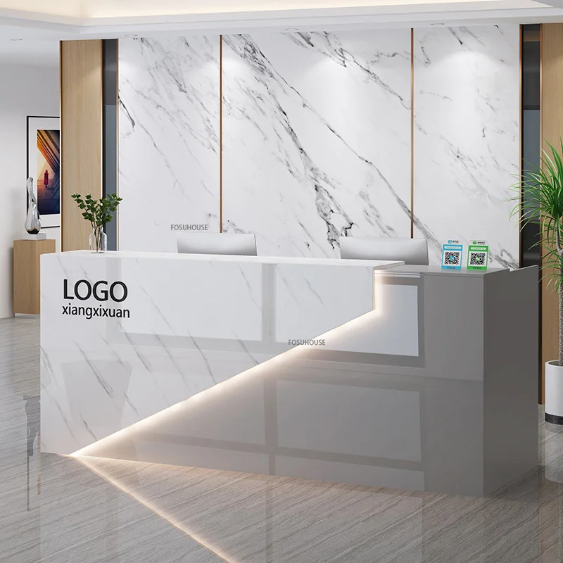 Modern Reception Desk Company Office Furniture Front Desk Bar Table Cashier Modern Minimalist White Clothing Store Counter