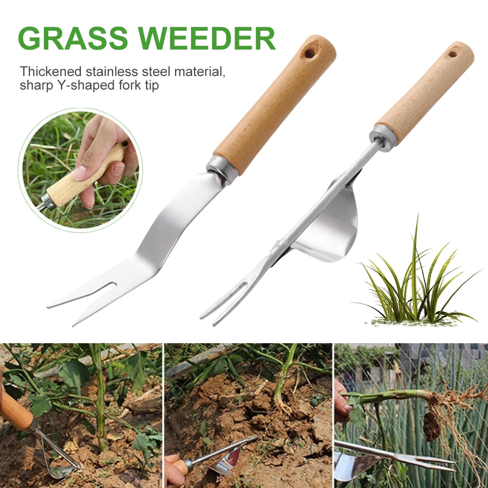 

Stainless Steel Garden Weeder Wood Handle Hand Weeder Long Handle Weed Removal Puller Tools For Yard Farm Lawn Garden Tools
