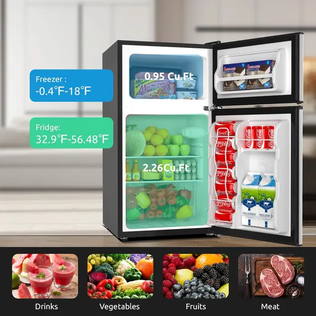 5 Settings Temperature Adjustable, Low Noise Refrigerator, 2 Door Mini Fridge for Apartment, Home, Office and Dorm, Silver 2