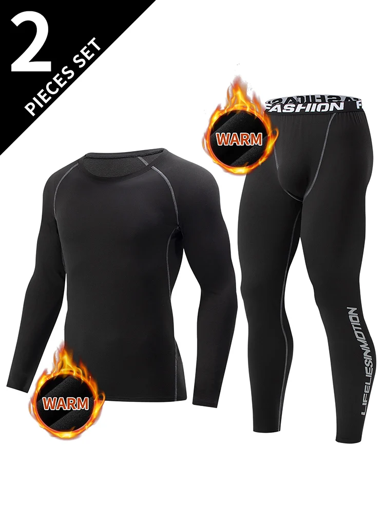 Men's Thermal Fitness Set: Long-Sleeve Top & Compression Pants
