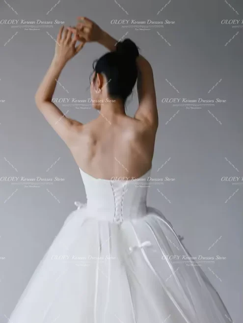 OLOEY Simple Strapless Draped Korean Wedding Dress for Photo Shoots A-Line Bridal Gown Floor Length Vestidos Novias Boda Women C