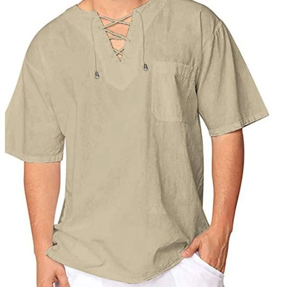 Mens Short Sleeve Loose Fit Summer Blouse Shirt