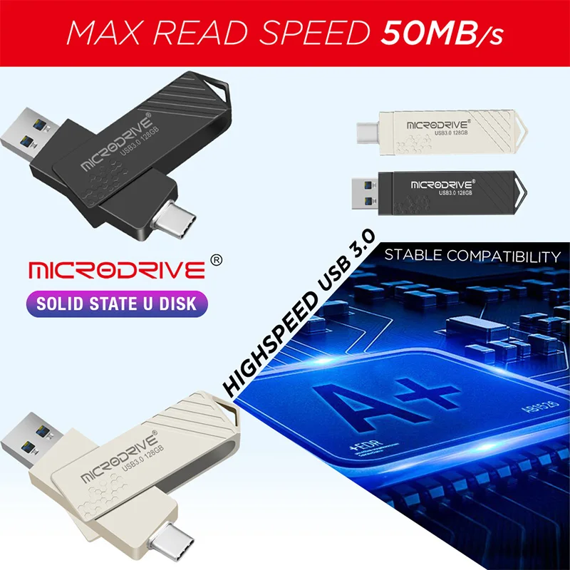 Type-C USB 3.0 2 IN 1 Pen Drive 256GB/128GB/64GB Multi-format Compatible U Disk
