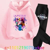 Korean Anime Movie Hoody Fashion Long Sleeve Kids Hooded Sports Suits Teen KPop Demon Hunters Hoodies+Pants Sets Boys Girls