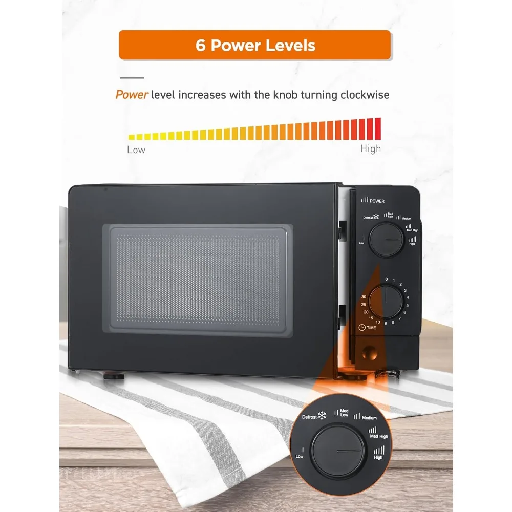 0.6 Cubic Foot Microwave with 6 Power Levels, 700W Countertop Microwave with 30 Minute Timer and Mechanical Dial Controls, Black 3