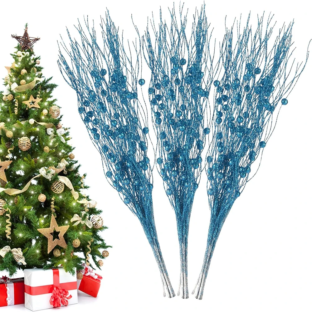 Christmas Tree Gold Powder Berry Branches Luxury Decoration Shiny Branches Pick Christmas Tree Small Vase Holiday Wedding Party