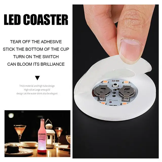 Sottobicchieri LED Impermeabili - 6 Pezzi, 3 Modalità Luce, Ricaricabili, Per Party - Foto 2