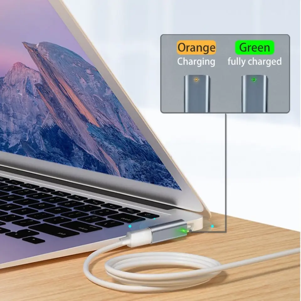 1.8M 길이 아연 합금 플러그 어댑터, USB C타입-맥세이프 1 2 노트북 고속 충전 케이블 컨버터 코드, 맥북 에어 프로용, 100W