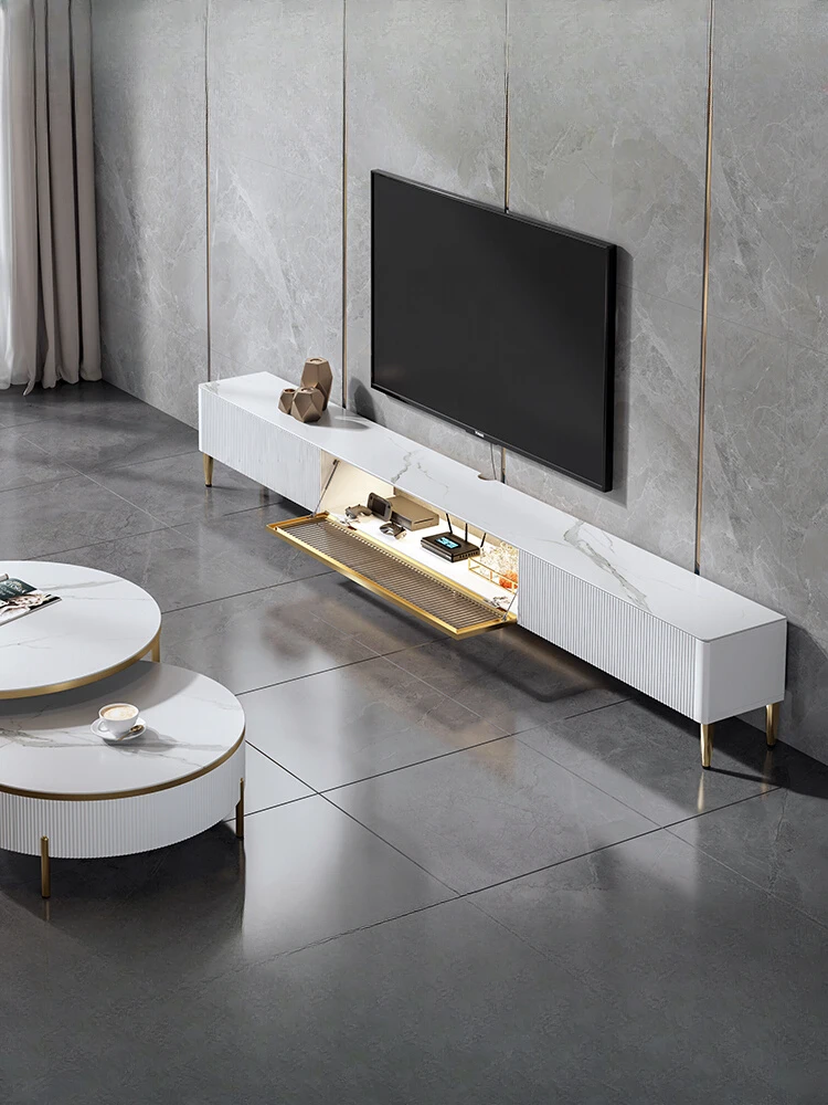 

Ultra-thin TV cabinet rock plate light luxury coffee table combination modern simple small apartment solid wood narrow