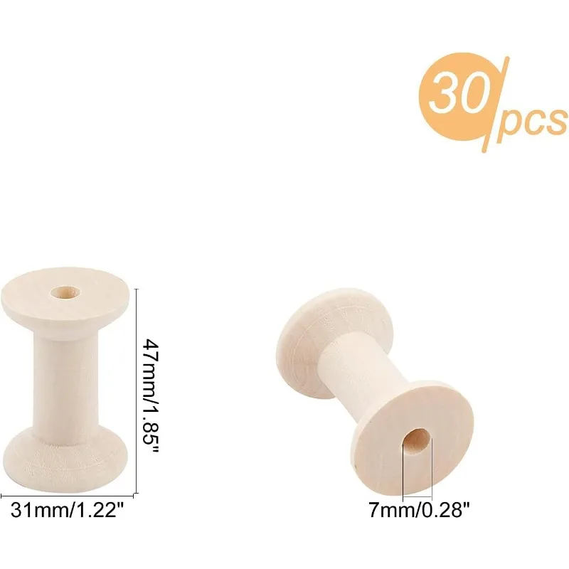 30pcs Wood Spools 1.85 Inch Unfinished Empty Spools Weaving Bobbins Empty Thread Spool Wooden Craft for Embroidery