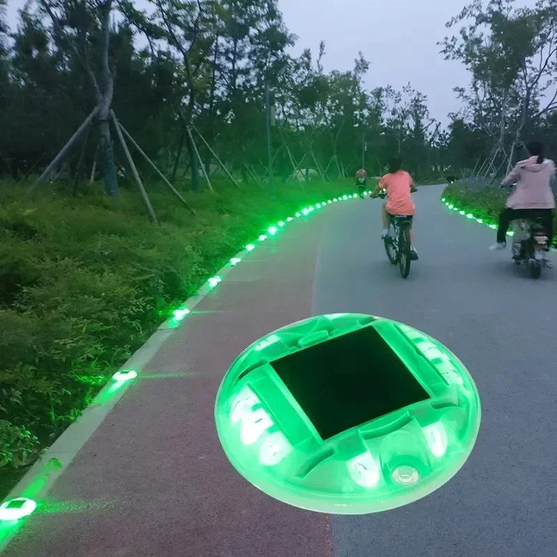 Round Solar Rechargeable Safety Warning Light Road Stud Outdoor 10 Led Reflector Waterproof Underground Ground Lighting Light