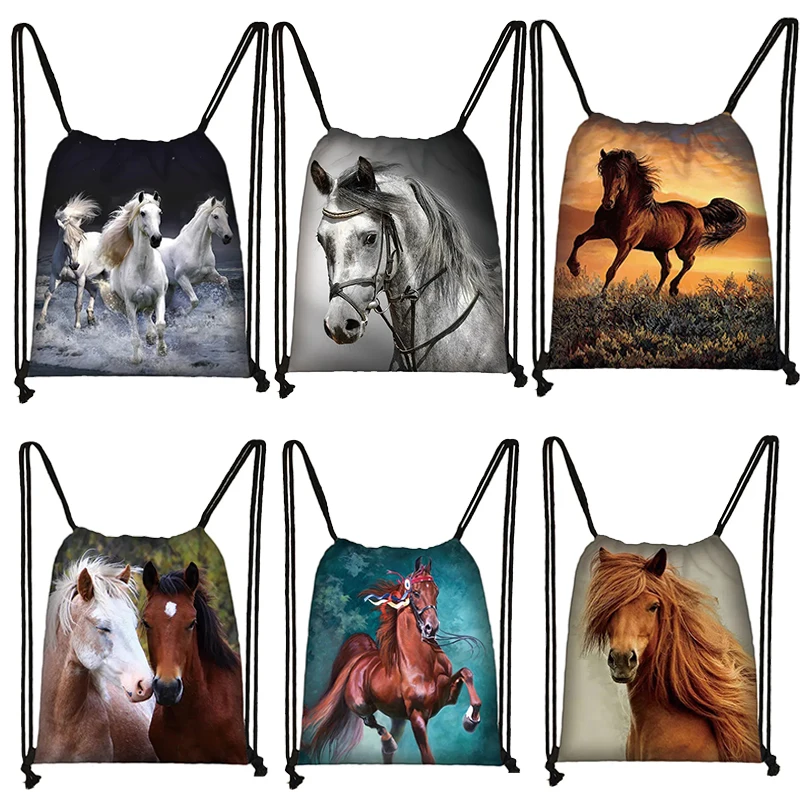 Drawstring Rucksack Mit Pferd-Print – 41x34 Cm, Aus Polyester, Für Schule, Sport & Reisen