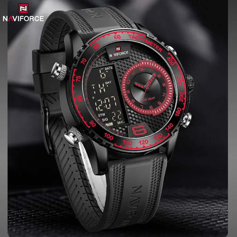 

NAVIFORCE Men Watch Silicone Strap Digital Sport Luxury Chronograph Quartz Wristwatch Dual Time Luminous Waterproof Clock 2023