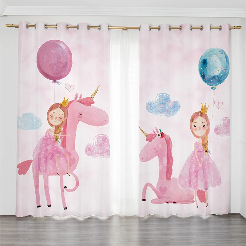 

Customized Nordic Minimalist Ins Pink Cartoon Short Curtains for Living Room Girl Bedroom Children's Room Curtain Princess