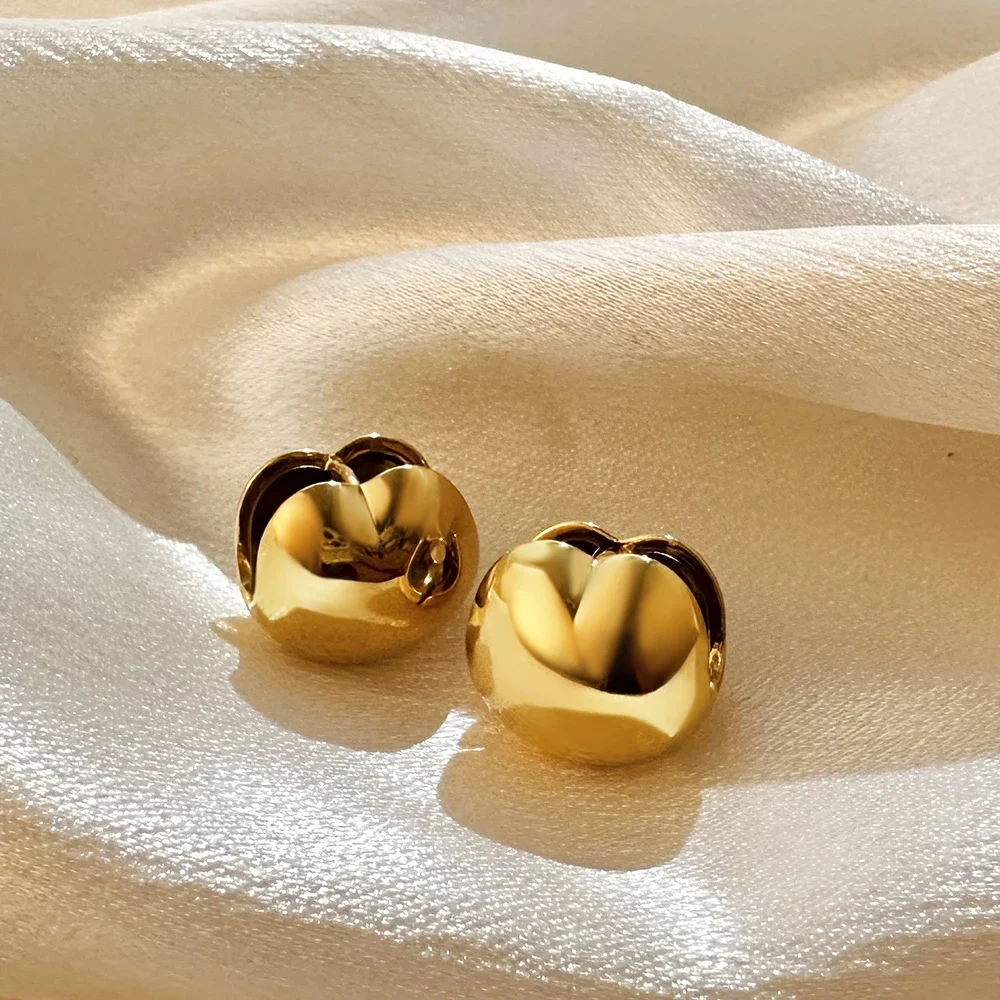 Chubby Love Heart Piercing Ear Clip Chunky Geometric Mini Hoop Earrings Polished Gold Plated Metal Stainless Steel Punk Jewelry