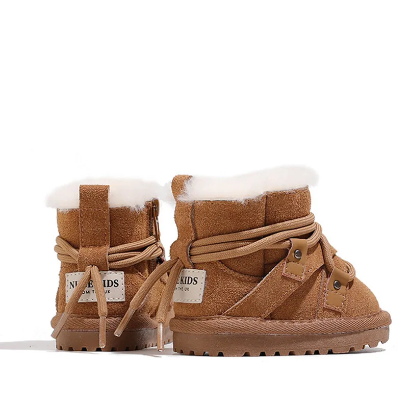 Winter Baby Snow Boots Leather Warm Plush Infant Shoes Soft Sole Boys Girls 16-25