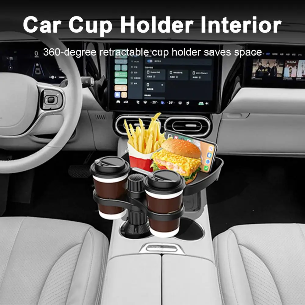 

360-degree Rotation Cup Holder Car Mounted Meal Tray 360 Degree Rotating Auto Table with Food Storage Rack Water Cup for Coffee