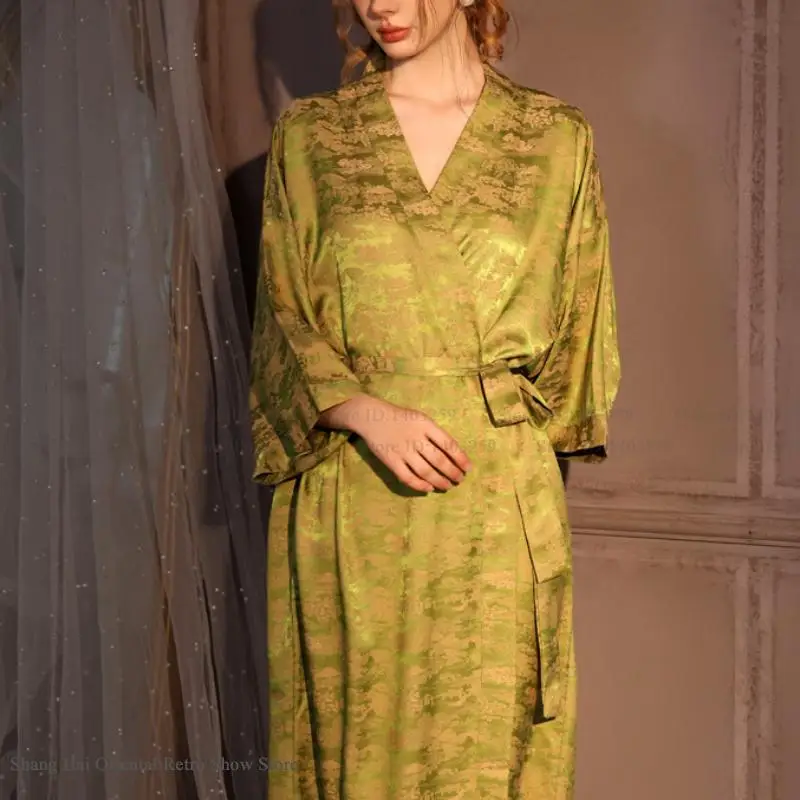 Elegant Jacquard Satin Kimono Robe