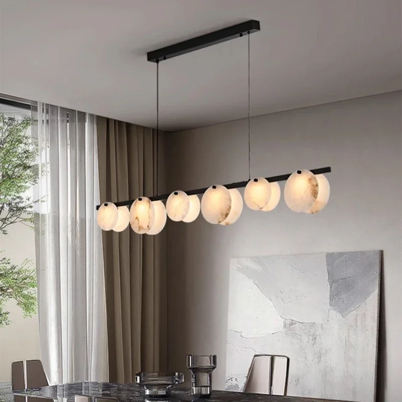 

Modern LED Pendant Light Luxury Ring Stone Chandelier Dining Table Kitchen Hanglamp Room Decor Retro Marble Pendant Lamp Bedroom