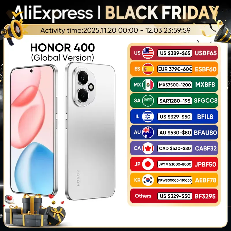Original Global Version HONOR 400 5G Smartphone 6.55'' AMOLED 120Hz Screen Snapdragon 7 Gen 3 80W Supercharge 6000mAh eSIM IP66