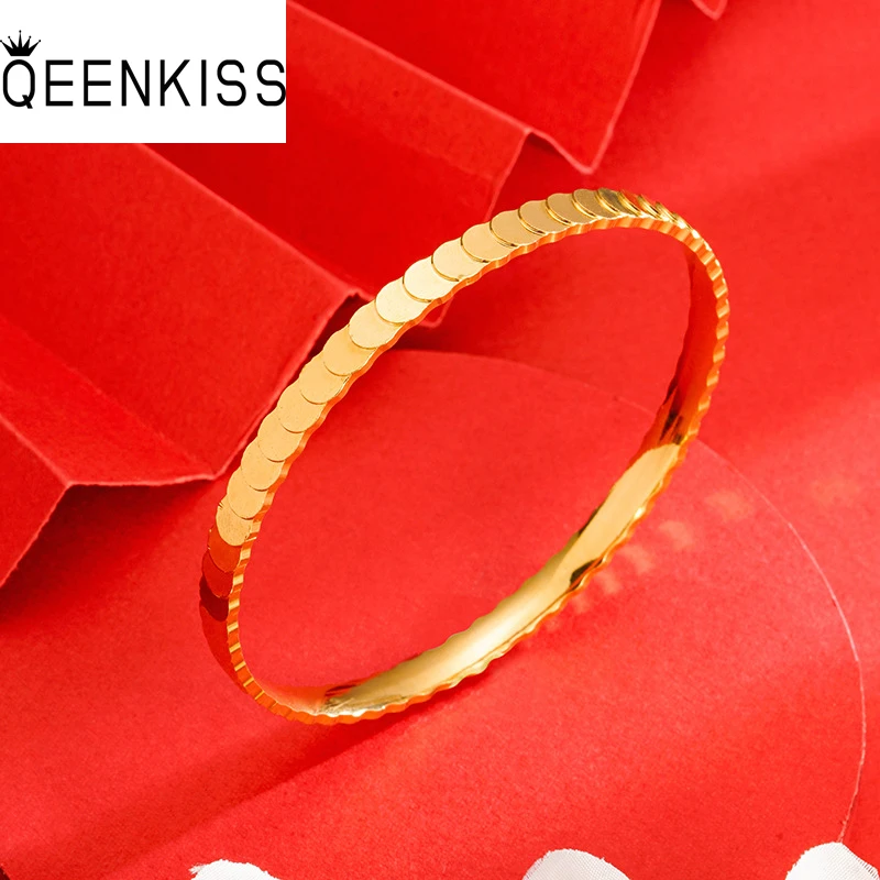 

QEENKISS 24KT Gold Honeycomb Bracelet For Women Shiny Bangle 63mm Fine Jewelry Wedding Party Bride Mother Lady Girl Gift BT5319