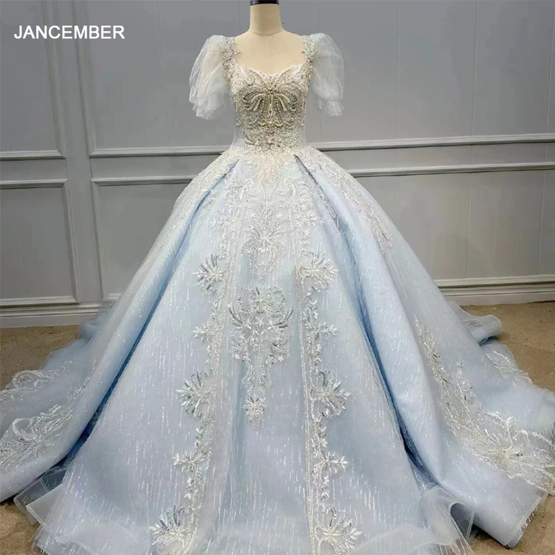 

2023 JANCEMBER Elegant Wedding Gown For Bride Organza Square Collar Wedding Suits For Women Beading Tiered WN050 Robe De Mariée