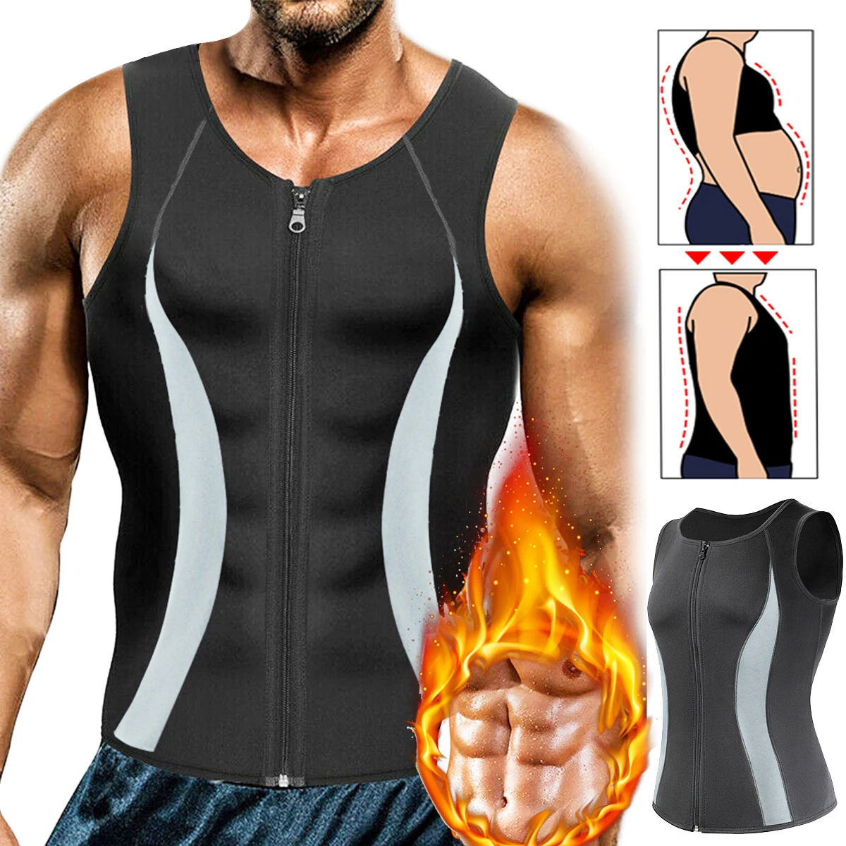 Men Body Shaper Sauna Sweat Vest Waist Trainer Compression Undershirt Zips Shapewear Fat Burner Workout Tank Tops Slimming Shirt chest abdominal binder men waist trainer corset slimming sauna belt flat belly fat burner sweat suit reductive girdle shaper