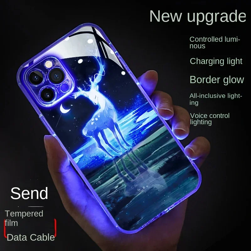 

Smart Dazzling Cool flash Magnetic attraction Charging luminescence Full Coverage For iPhone Shockproof Phone case