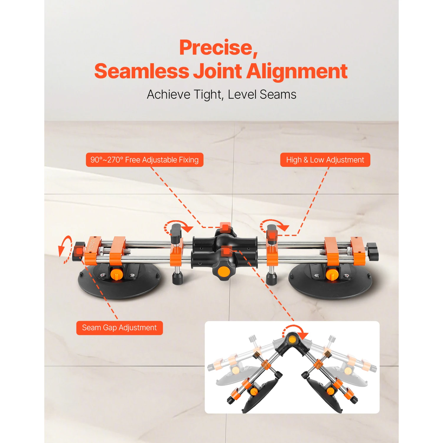 SucceBuy 2 Packs Seamless Granite Seam Setter 90°-120° Adjustable with 6 in Suction Cups Seam Joiner for Tile Joining & Leveling