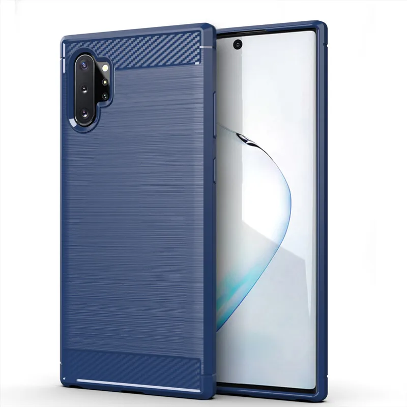 삼성 Note 10 Plus 용 전화 케이스 Galaxy Note10 plus 용 탄소 섬유 충격 방지 케이스 전체 보호 뒷면 커버 Coque Fundas