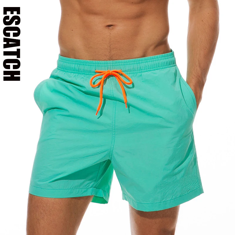 ESCATCH Summer Mens Shorts Fashion Nylon Solid Breathable Mesh Liner Quick Dry Beach Maillot De Bain Homme Short Swimsuit
