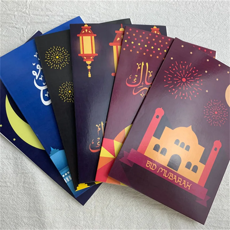 6pcs Eid Mubarak Invitation Cards with Envelope Ramadan Gift Decorations Greeting Card Islamic Muslim Eid Decor 2022