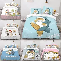 Mofusand Anime Shark Cat Bedding Sets Quilt Bed Cover Comforter Duvet Cover Pillow Case 2-3 Pieces Sets Room Decor Gifts 1