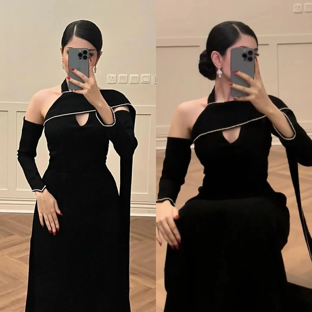 

Prom Dress Evening Jersey Beading Cocktail Party A-line Halter Bespoke Occasion Gown Long Dresses Saudi Arabia