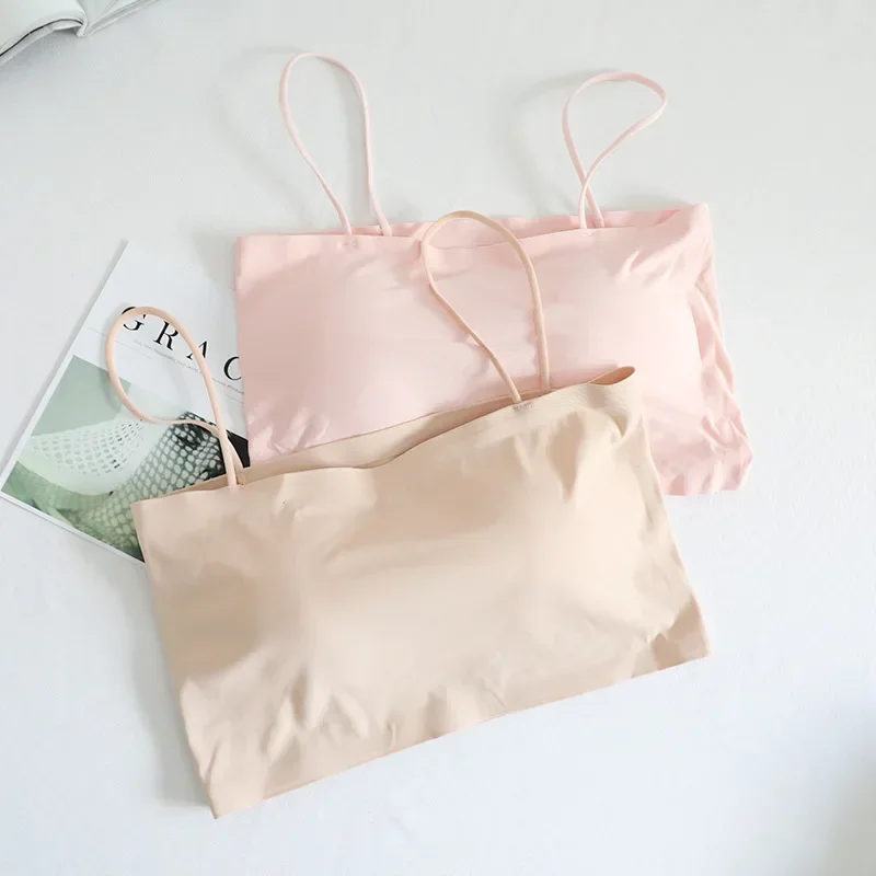Women Lingerie Bra Fashion Summer Sexy Bras Push Up Ice Silk Seamless Word Sling Female Tube Top Bralette Top Tanks